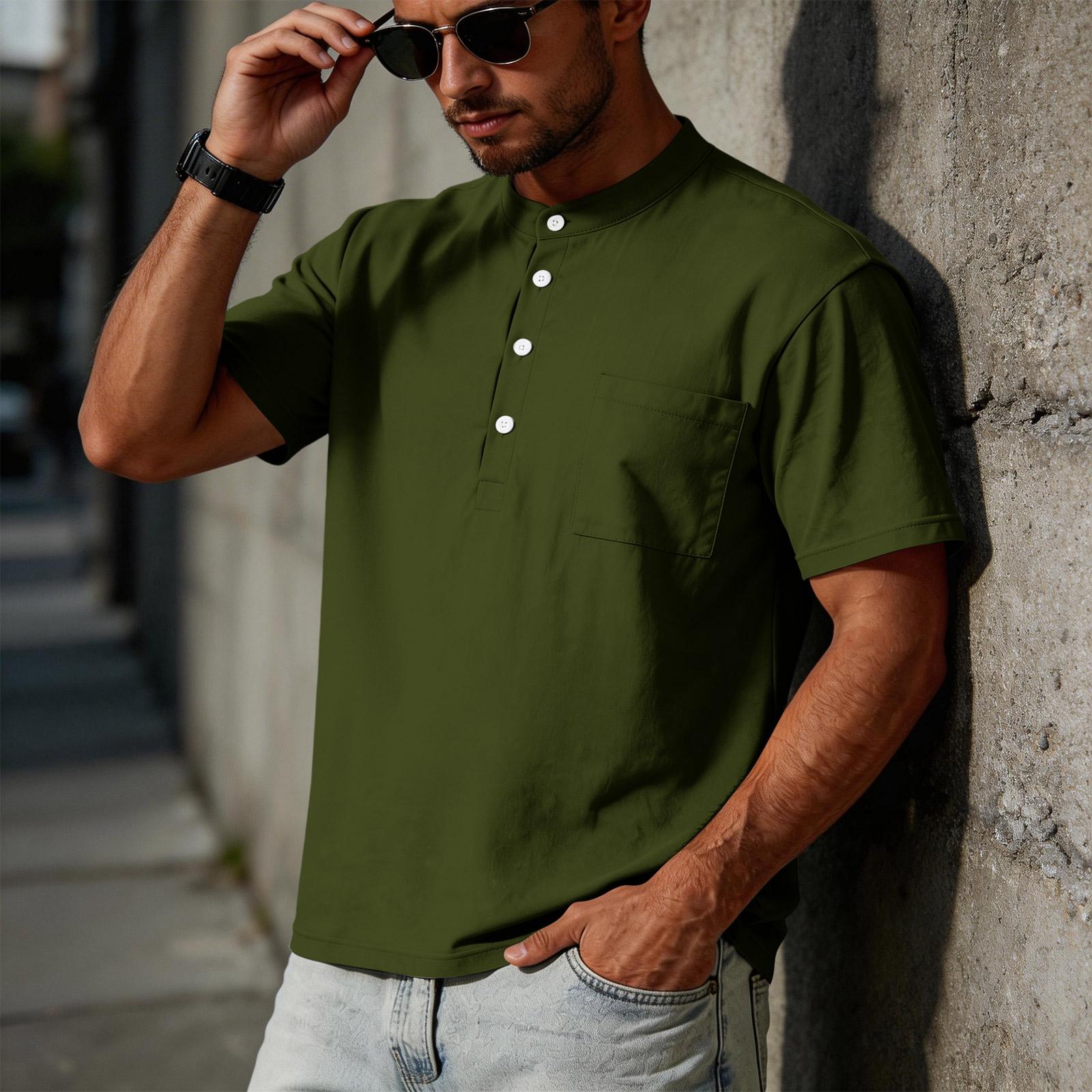Men s Linen Casual Short-sleeved  Shirt With Pocket L