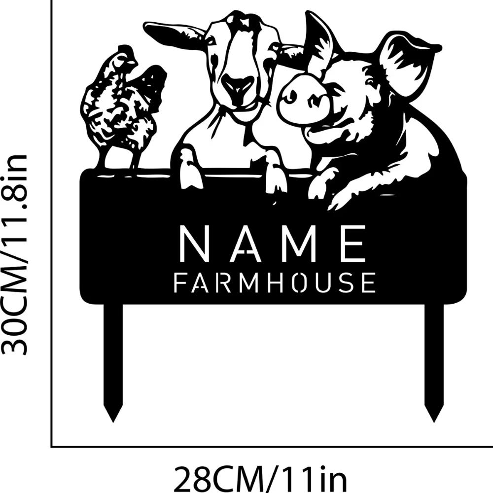 Custom Metal Farm Sign with Chicken Pig Goat for Yard Garden Porch Decor with Stake