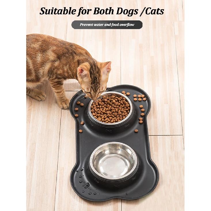 Stainless Steel Pet Dog Feeder Silicone Anti-spill Cats Dog Double Bowl Pet Feeding Drinking Water Bowls Dog Food Dispenser