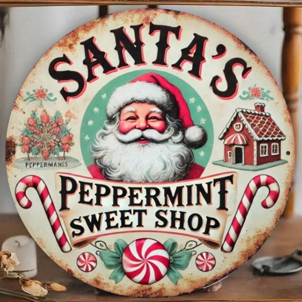 Vintage Santa Claus Candy Store Metal Tin Sign Christmas Wall Decor Holiday Gift