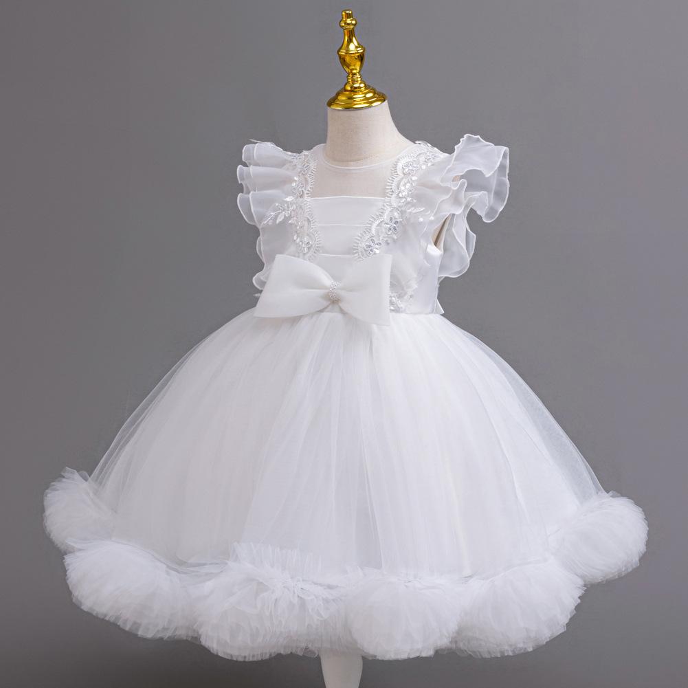 Children's Mesh Gowns Pom Pom Princess Dresses Medium and Large Children's Dresses Dresses Girls' Weekend Costumes  Girl's Favourite Dress