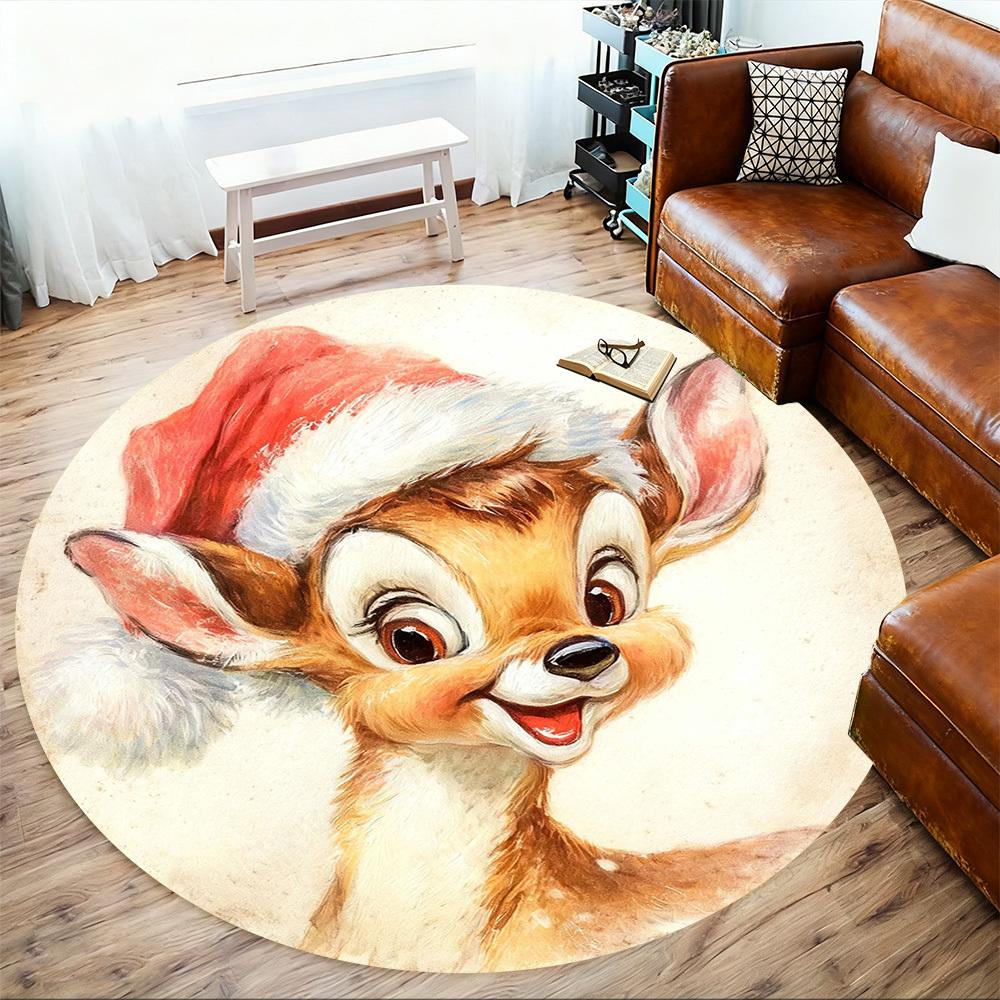 1PC deer santa hat Office Round Area Rug, Under Office Chairs Bedroom Living Room Home Decor,Carpet for Office, -1110246