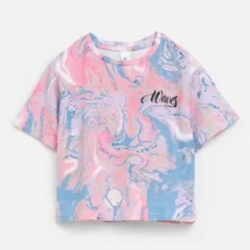 Children's Cartoon Unicorn Print Cute Tie Dye Multi-color T-shirts Girls Fashionable Soft Comfortable T-shirt
