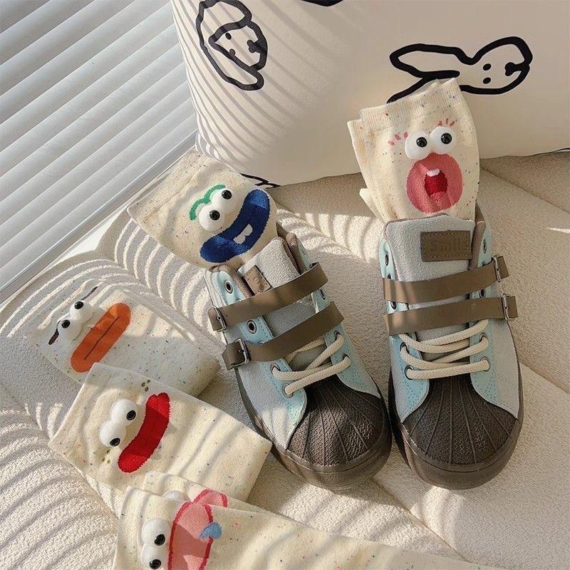 Funny Expression Women's Socks Spring Summer School Students Wearing Cute Cartoon Big Eyes Men Socks Friends Birthday Gifts