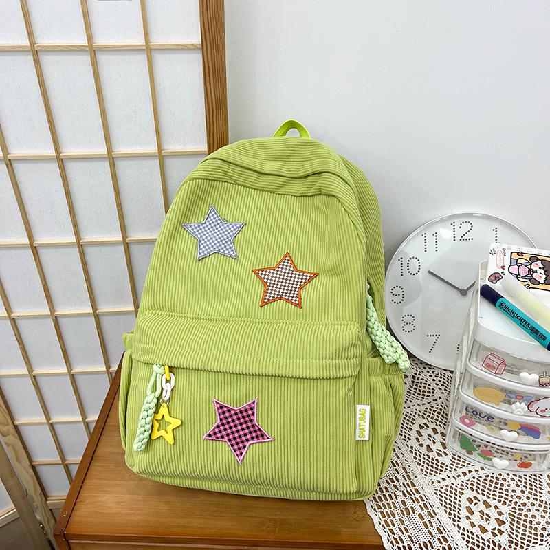 Schoolbag Star School Bag Female Japanese ins Corduroy Vintage Versatile College Wind Backpack High School Student Backpack
