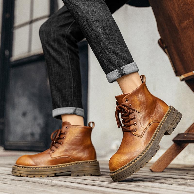 Móda Žhavé Podzimní a zimní pánské boty Retro klasický britský styl Denní outdoorová motorka Kvalita Business Office Kůže Sh