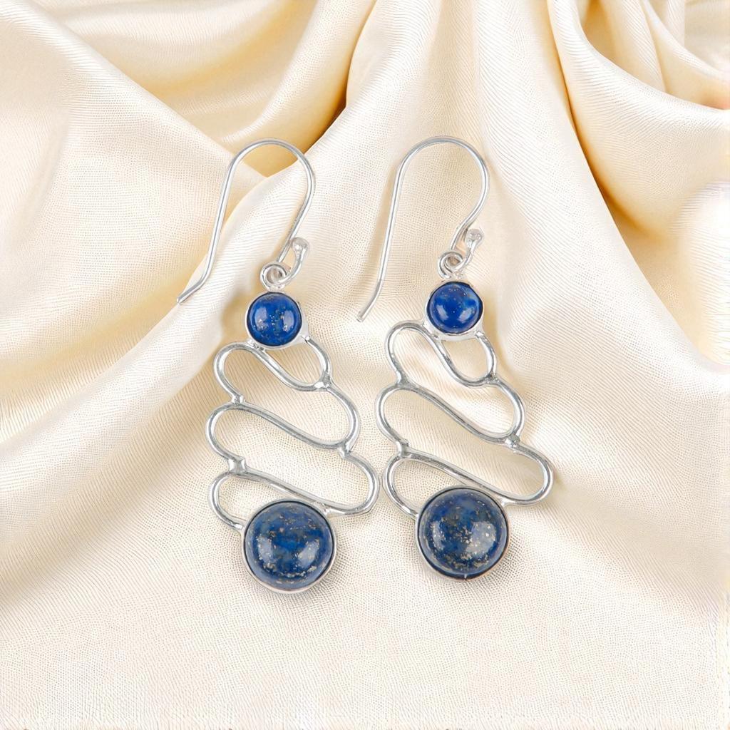 Rare Lapis Lazuli Gemstone 925 Sterling Silver Jewelry Handmade Earrings 2.13" EE-84-23