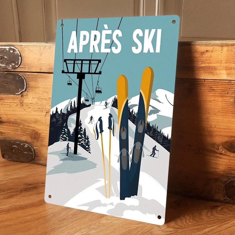

1 piece: Nordic-style ski-themed tin painting, modern minimalist living room wall decoration, snow mountain cable car pattern me (as the picture,20x30cm)