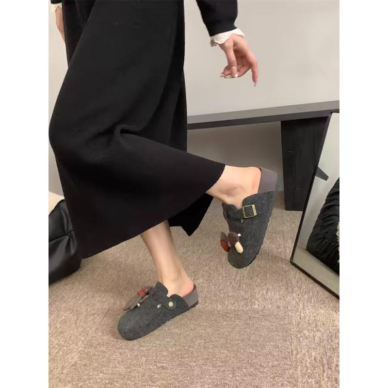 

Retro rivet rhinestone gray thick bottom heightening women s spring new bag head lazy half slippers 40