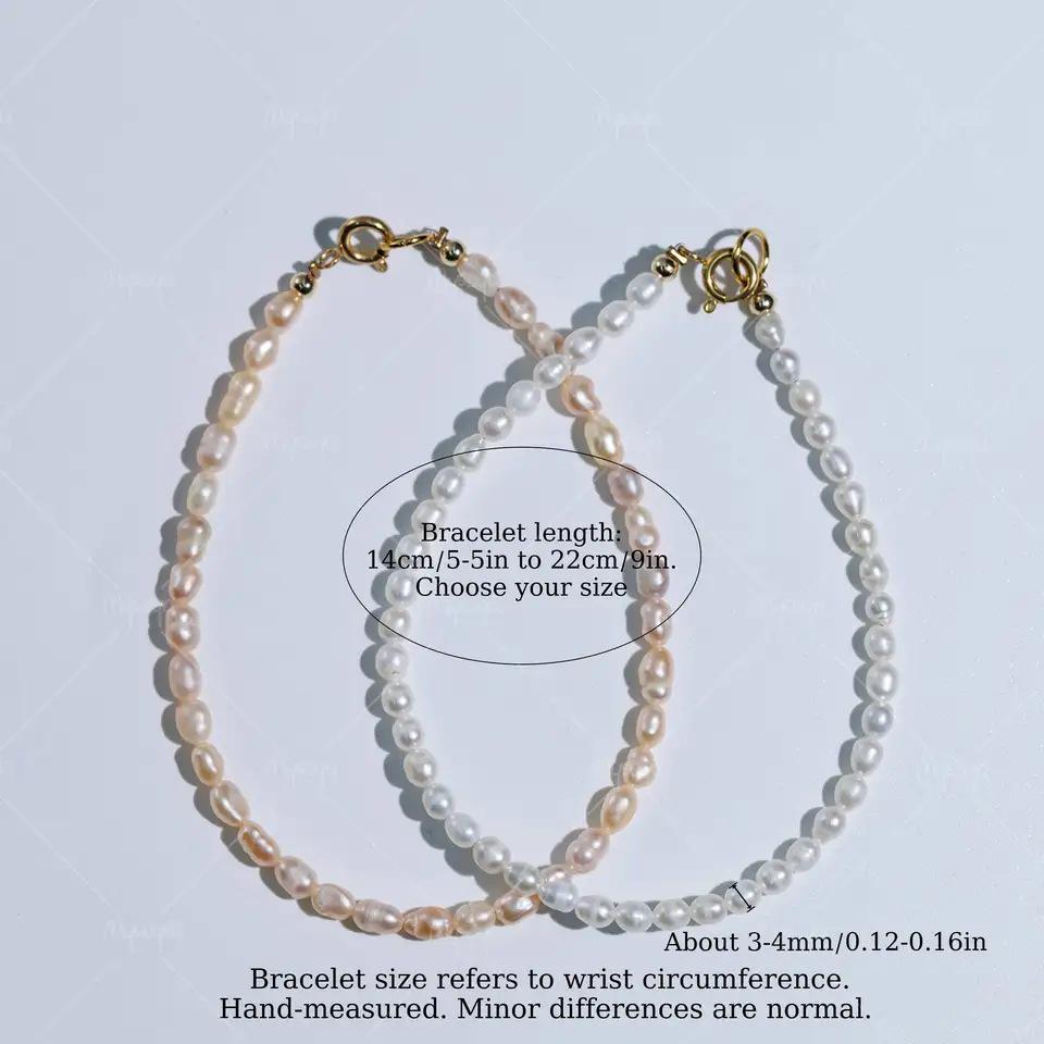 MYSOYA Freshwater Pearl Bracelet: 3-4mm White & Pink Pearls with Gold Bubble Clasp (C515) 14 cm-5.5in белый