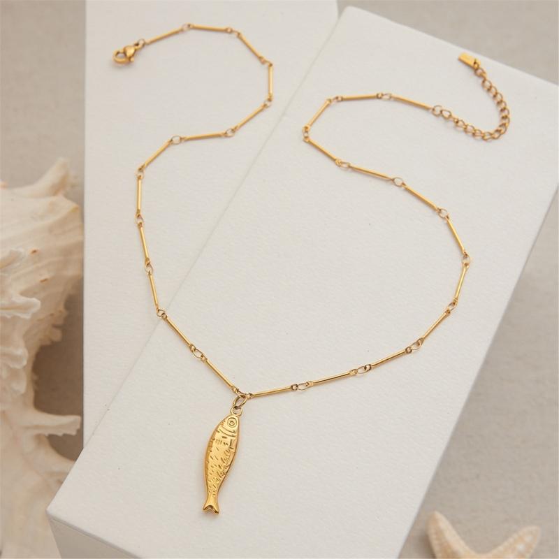 Gold Tone Earrings/Necklace Necklace Stainless Steel Fashion Jewelry for Women Trendy Accessory For Sensitive Skin