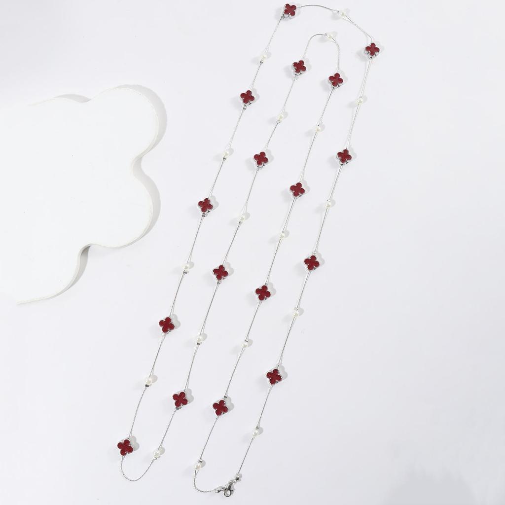 Lange Kleeblatt-Pulloverkette (170 cm) - Siebzehn Tropfenöl-Design für Herbst und Winter