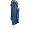 Plus Size Solid Color Dubai Dress & Skirt Set for Muslim Women - Loose Wide Hem