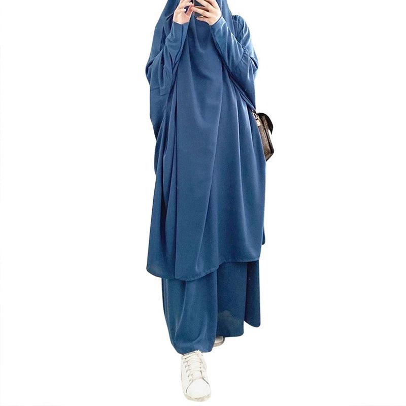 Plus Size Solid Color Dubai Dress & Skirt Set for Muslim Women - Loose Wide Hem