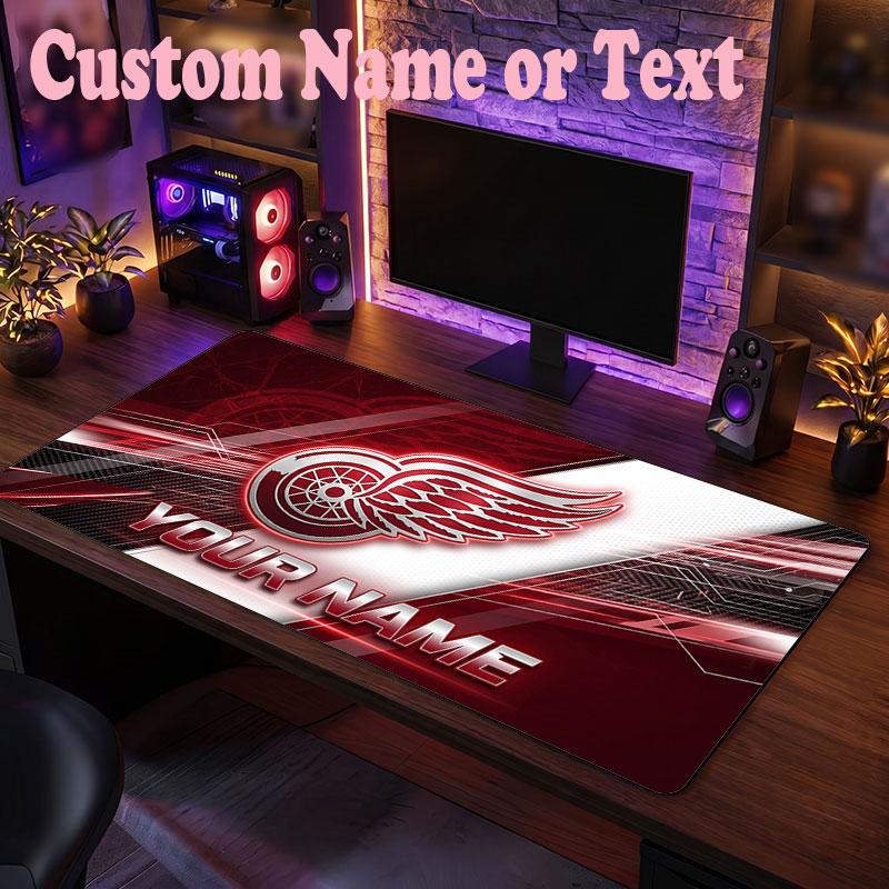 Detroit Red Wings Customized Name Text Mouse Pad, Large Desk Mouse Mat Personalized Home Office Present