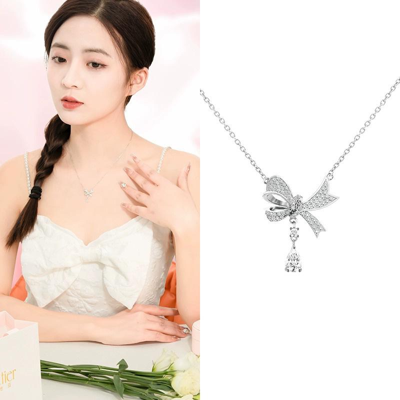 Bow Necklace Light Luxury Niche Design Sense Collarbone Chain Necklace Jewelry For Girlfriend'S Birthday And New Year Gift Quality