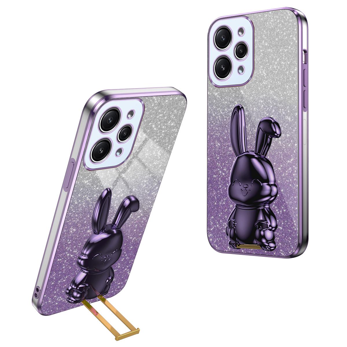 

For Xiaomi Redmi 12 4G Shockproof Slim Case Cute Rabbit Kickstand Phone Cover Purple