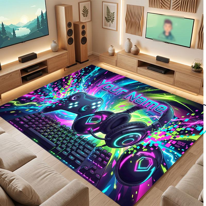 Tapis de sol en velours cristal Thème Cyberpunk Urbain Nom Personnalisé Texte Tapis Chaud Décoration de Maison