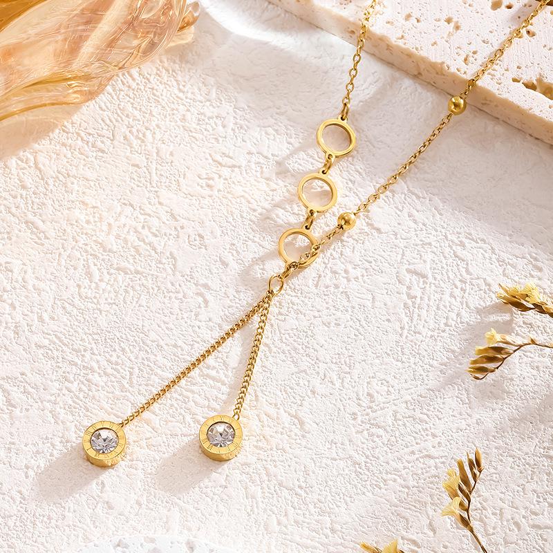 Titanium Steel Clavicle Chain with Zirconia Tassel Pendant Necklace