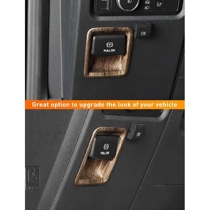 Savadicar Wood Grain Interior Accessories - Electronic Parking Brake Switch Trim Cover for Ford F150 (2021-present) - Premium Texture Interior Decor