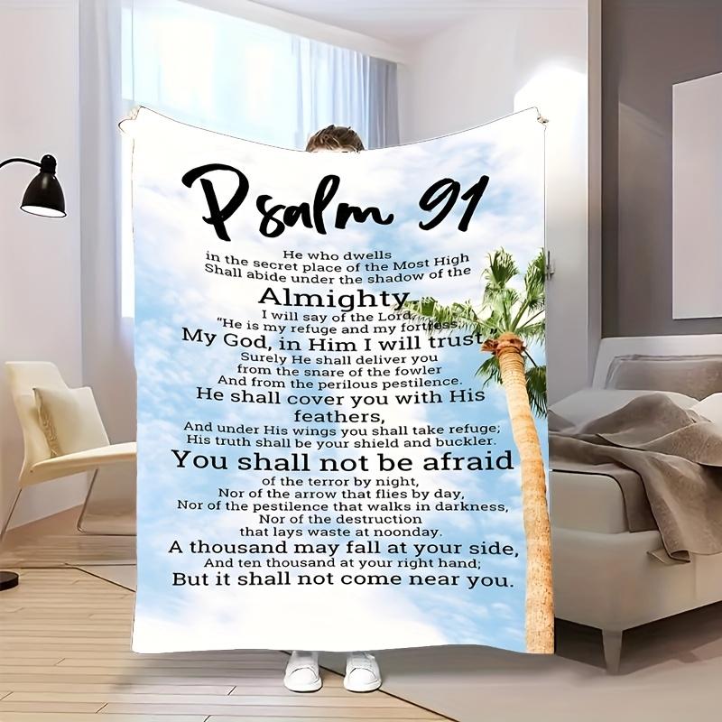 1pc Comfortable Printed Psalm Scripture Design Soft Lightweight Blue White Gradient Tonal Themed Pattern Fleece Blanket, Soft And Warm, Perfect Gift F