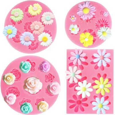 4Pcs Flower Silicone Molds Daisy Chrysanthemum Silicone Molds Small Flower Fondant Cake Chocolate Molds Polymer Clay Resin Mold for Cake Decoration