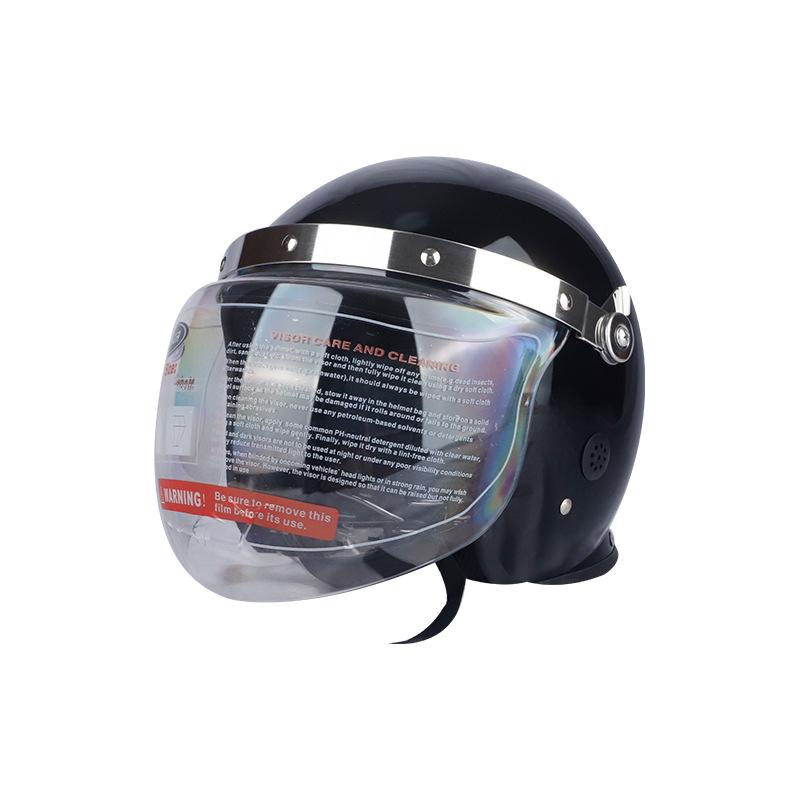 Heavy-Duty Black Anti-Riot Steel Helmet with Tempered Glass Shield
