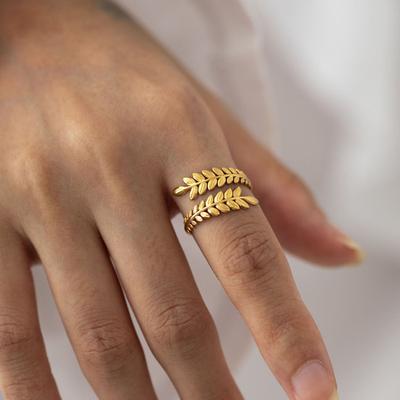Adjustable Open Leaf Ring Natural Style Stainless Steel Decorative Ring Nature Inspired Jewelry for Women Girls Party Daily Wear