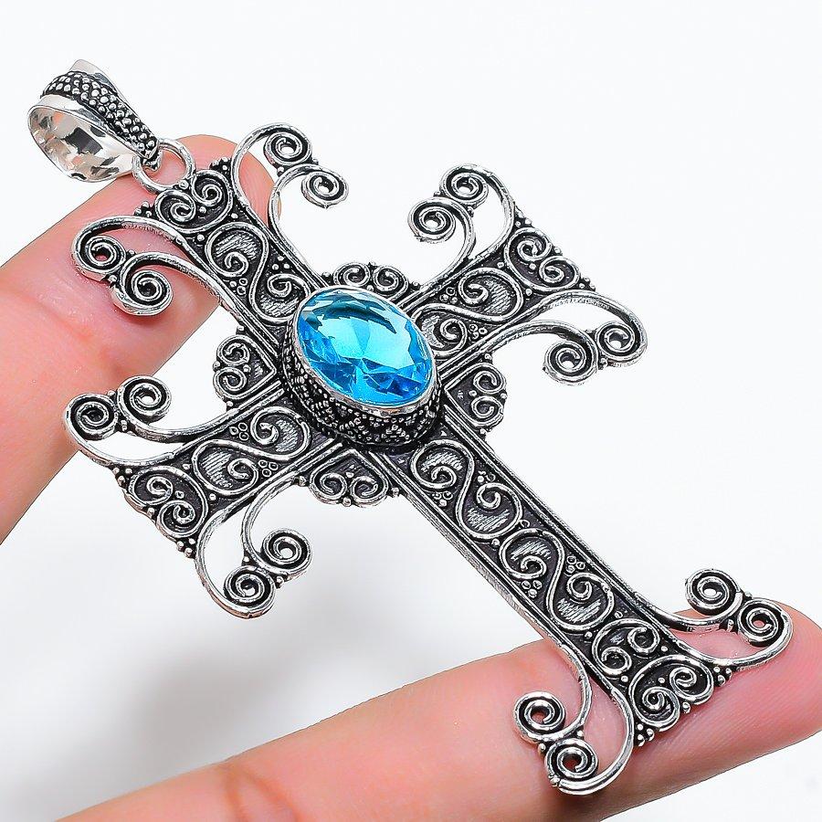 

Swiss Blue Topaz Gemstone Handmade Ethnic Gift Jewelry Pendant 3.23 VR-1670