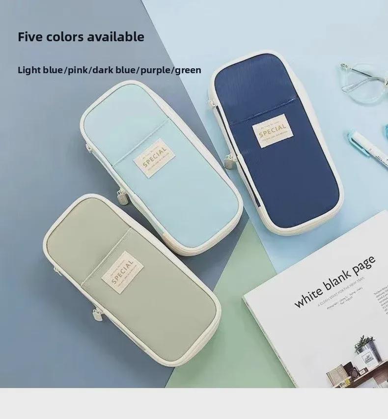 Macaron Colorblock Large Capacity Art Student Pencil Case - Double Layer Oxford Cloth Paintbrush Storage Bag