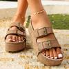 Large size thick-soled one-word belt buckle slippers women's summer new rivet sandals