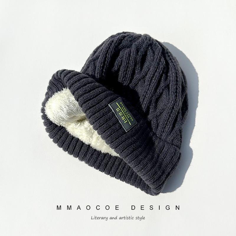 Autumn and winter warm plush thickened wool hat female Maillard Han Xian small face pullover curling student knitted hat