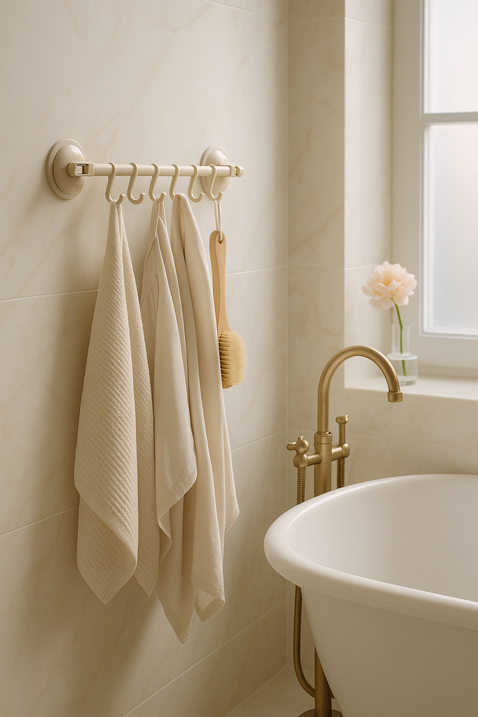 Bathroom 6 Hooks Hanger Rack Wall-mounted Kitchen Cupboard Cooking Tool Storage Shelf Clothes Towel Organizer Gabgets Holder