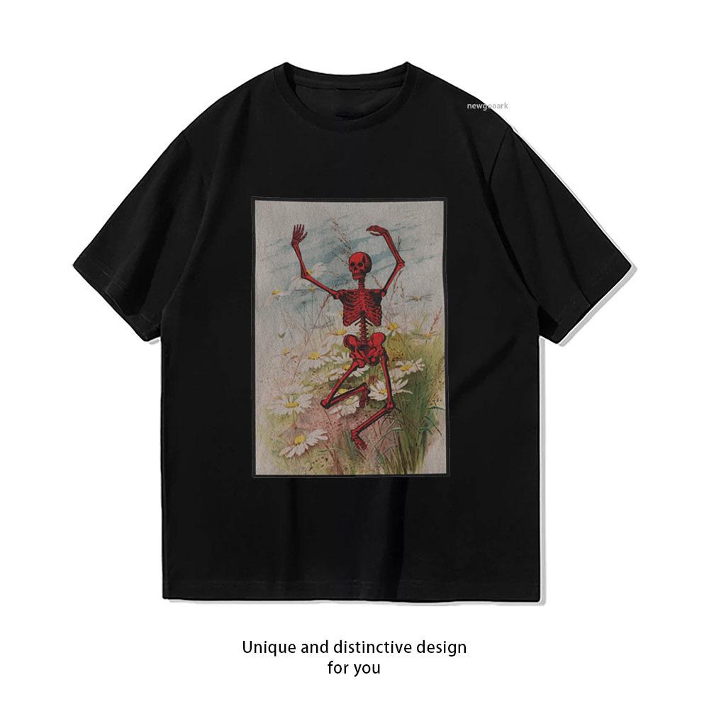 Dancing Skeleton in Sunflowers Shirt Woman Man Summer Cotton Graphic T Shirts Adult Oneck Tops Shortsleev S3XL