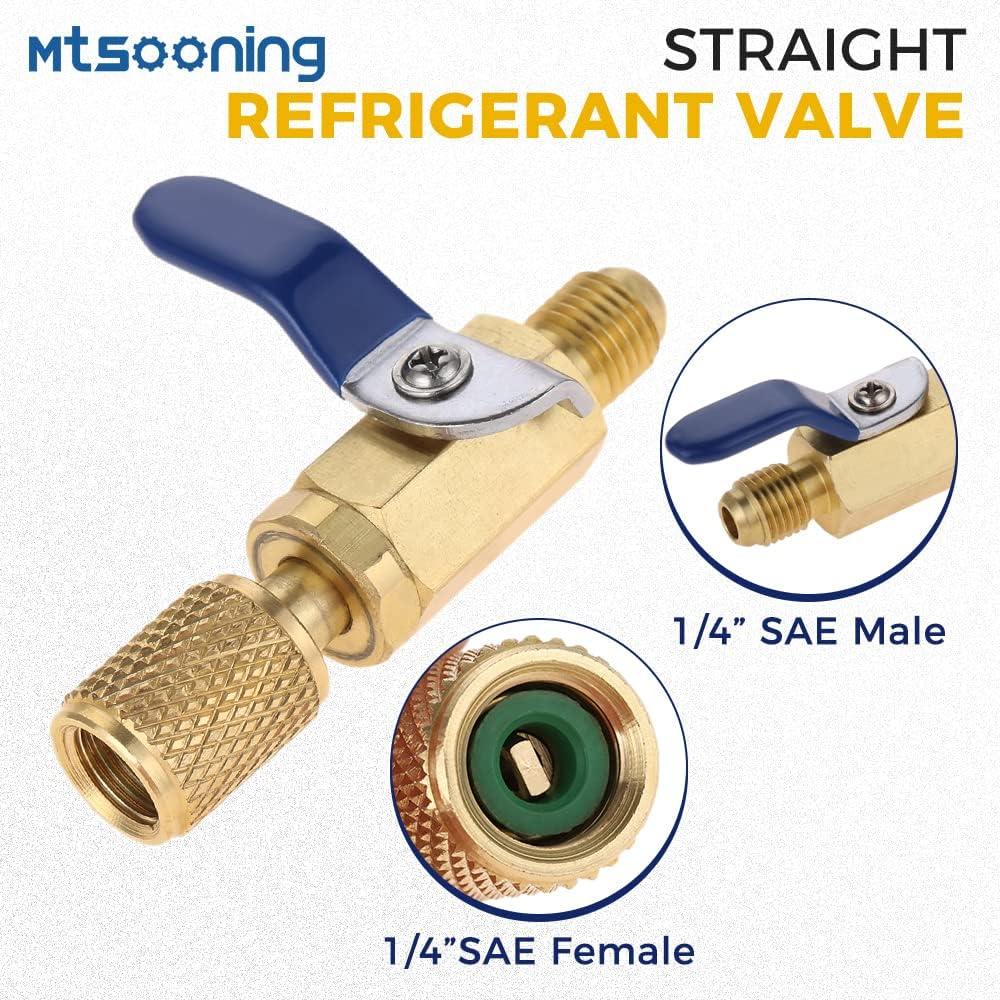 Mtsooning Air Conditioner Ball Valve 1/4" SAE Adapter Straight Refrigerant Valve Replacement for R134a R22 R12 R410a Charging Hoses A/C HVAC