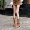 Fashion Super High Quality Women's Boots Autumn 2025 Fashion Pointed Chelsea Boot Pleated Suede Leather Women Knee Boots Banquet Party