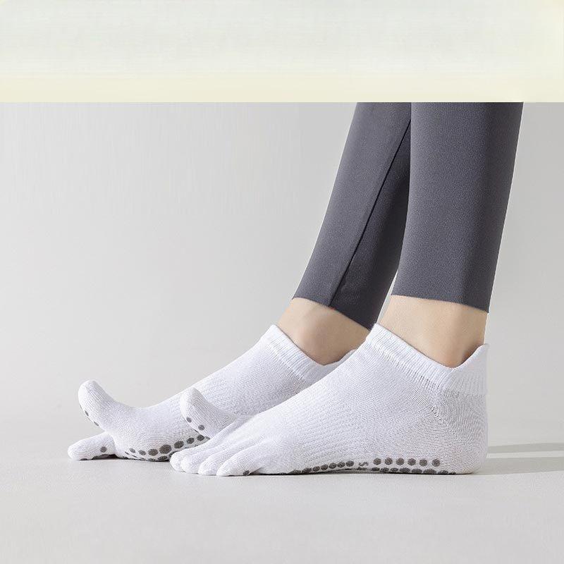 Damen Mittel Lang Ferse Baumwolle Schweißabsorbierend Sport Trampolin Zehen Fünf-Finger-Socken Pilates Fitness Anti-Rutsch Yoga-Socken