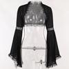 Dark Spring/Summer Lace Bell Sleeve Casual Black Cardigan Top