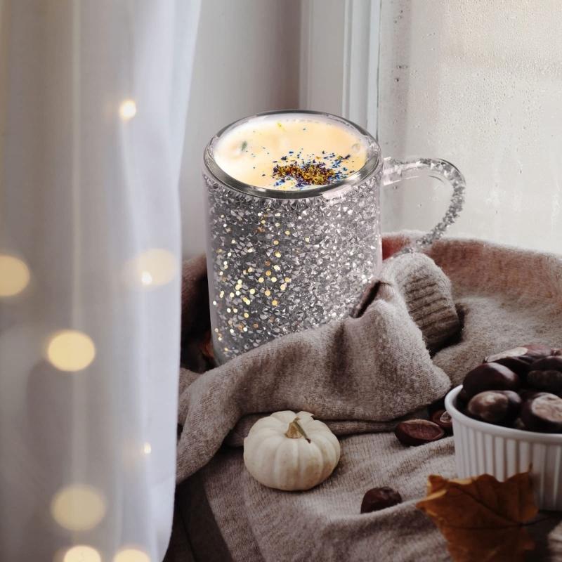 Crystal Glass Coffee Cup with Handle Double Layer Heat Insulation Water Tumblers Drinking Cups Wine Glasses Teas Cups