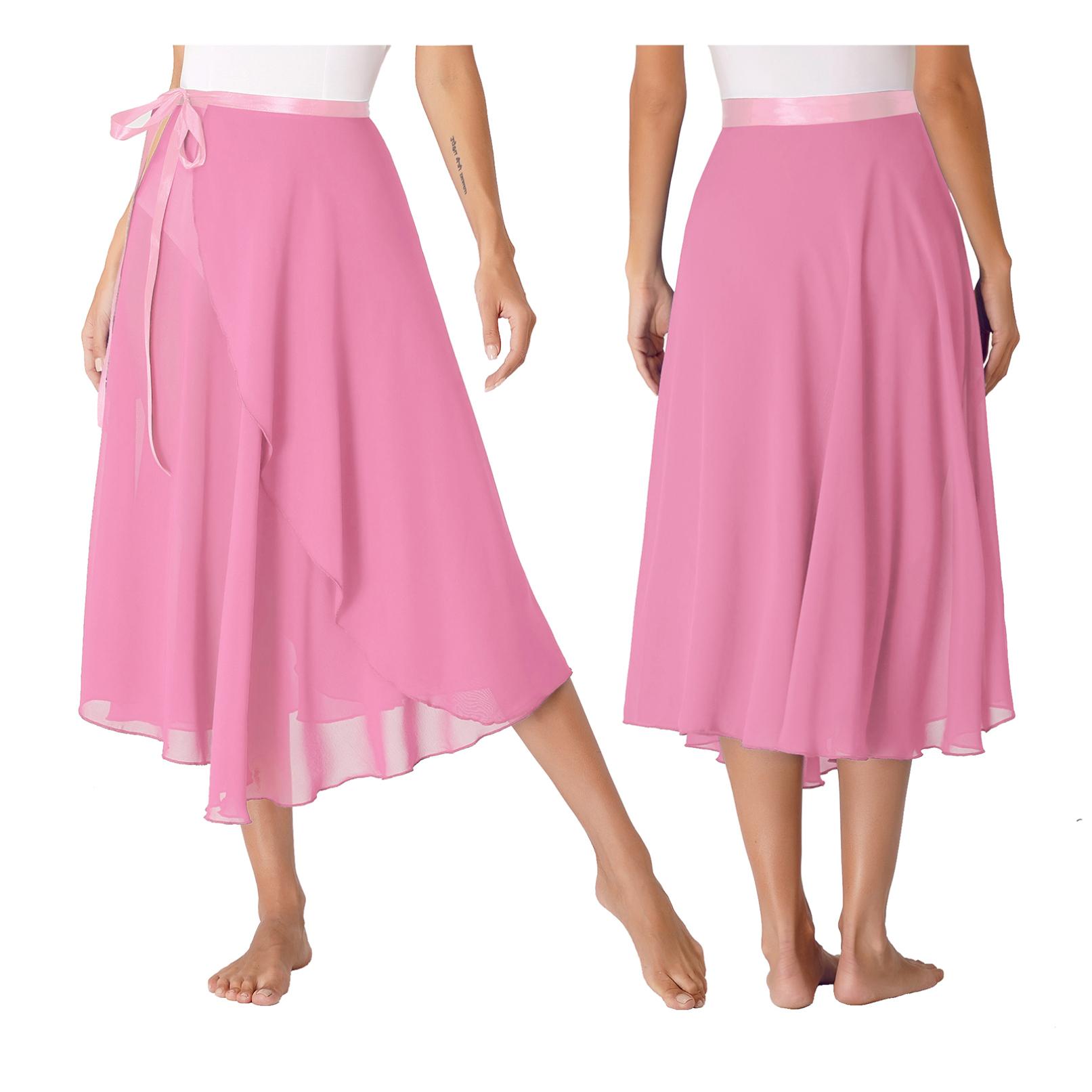 

Жіноча спідниця з шарфом і прозорим шарфом для дорослих, балетних танців, жіноча шифонова довга спідниця One Size рожевий