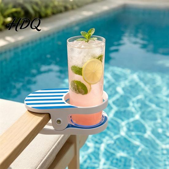 Cup Holder with Clamp Clip-On Drink for Chair Portable Beach Chair Bottle Patio Table Striped Outdoor On Beverage Caddy Pool Cruise