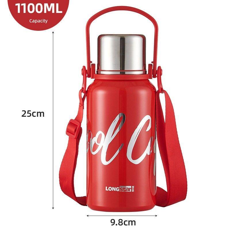 Large-Capacity Thermos Cup for Boys, Stainless Steel Tea Cup for Girls and Children, Outdoor Student Sports Water Bottle with Strap