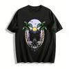 Vintage Island Skull Coconut Tree Print Casual T-Shirt Pure Cotton T-shirt