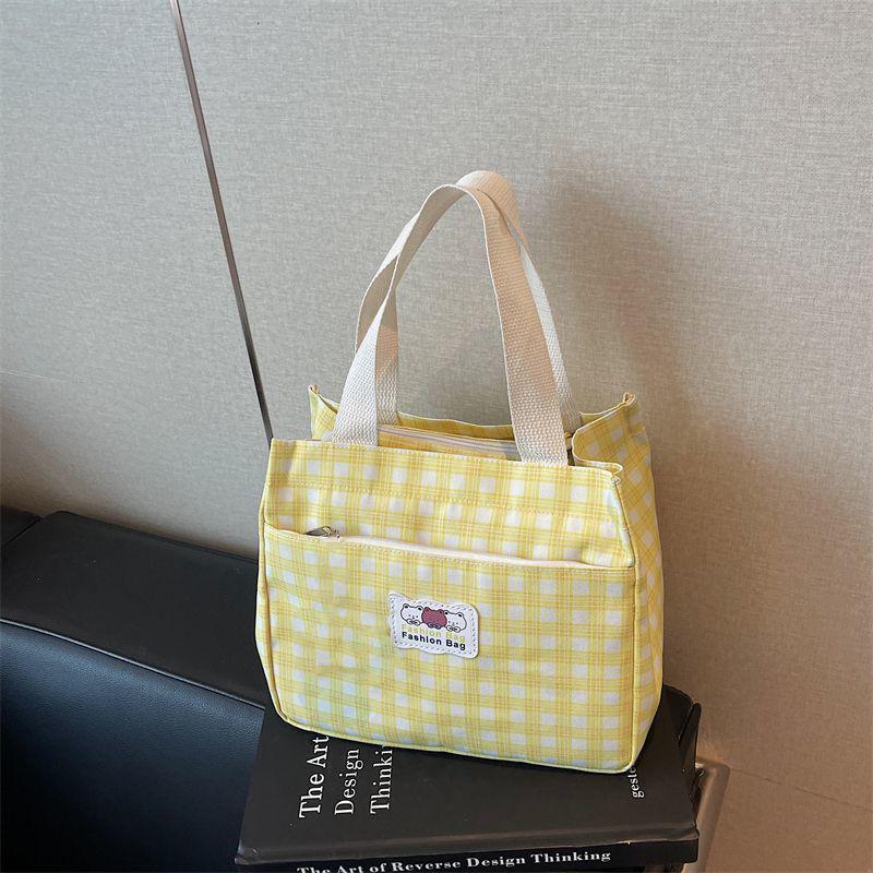 Plaid Canvas Tote for Students – Large, Lightweight Lunch and Bento Bag
