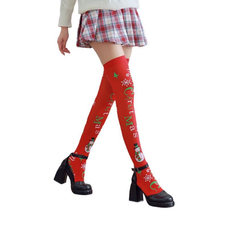Christmas Long Stockings Party Costume Ball Dress Up Accessories Red Socks Snowman Snowflake Over-the-Knee Socks