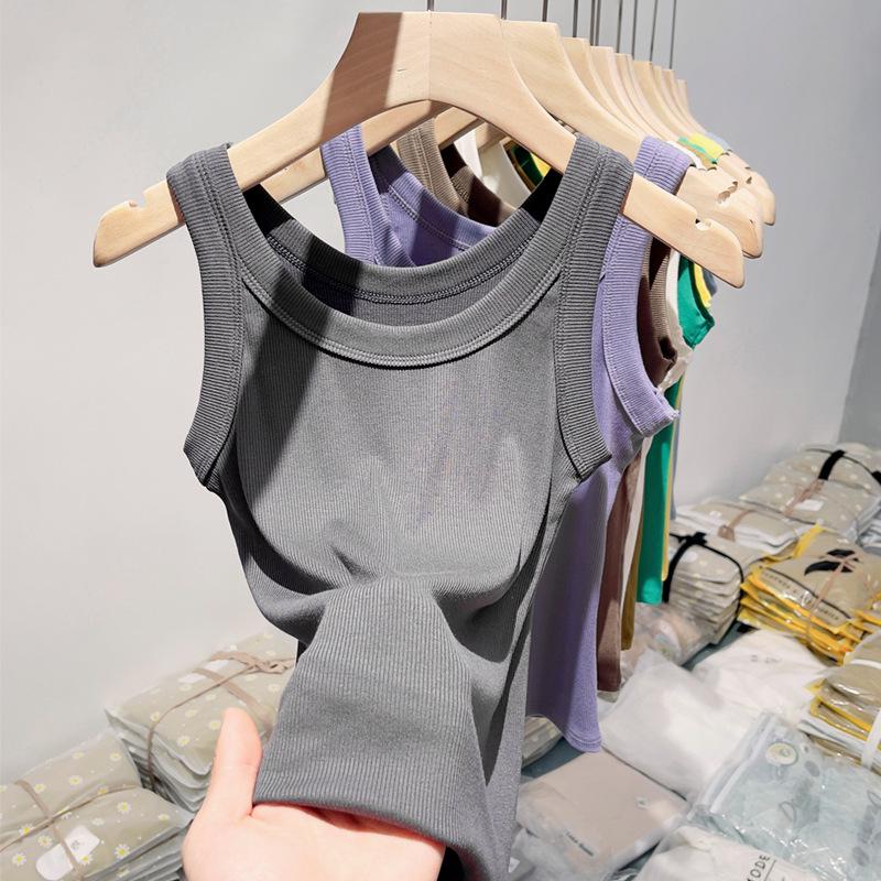 Women's White Round Neck Camisole Vest: Sleeveless, Underarm Coverage, Versatile and Casual