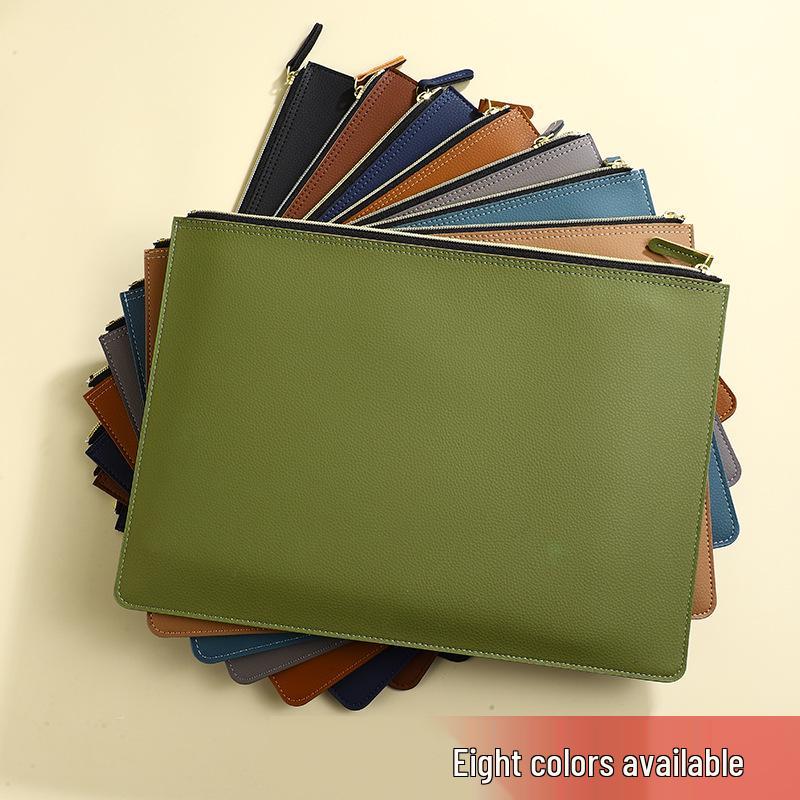 A4 PU Leather Zipper Briefcase: Portable Business Document Bag with Large Capacity for Simple Invoice and File Storage.