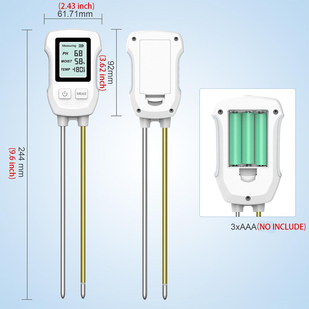 3 in 1 Digital LCD Soil Meter Temperature Humidity PH Meter with Backlight Plant Measuring Instrument for Flower Plants Garden