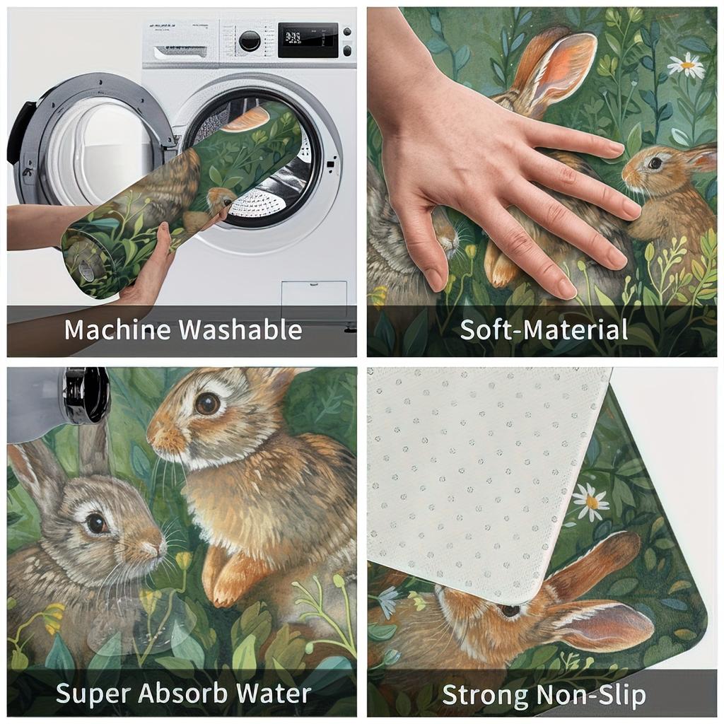1Pcs Anti Fatigue Kitchen Rugs Rabbit Print Waterproof Non-Slip Thick Cushioned Kitchen Mat Heavy Duty Comfort Standing Mat for Kitchen Bathroom