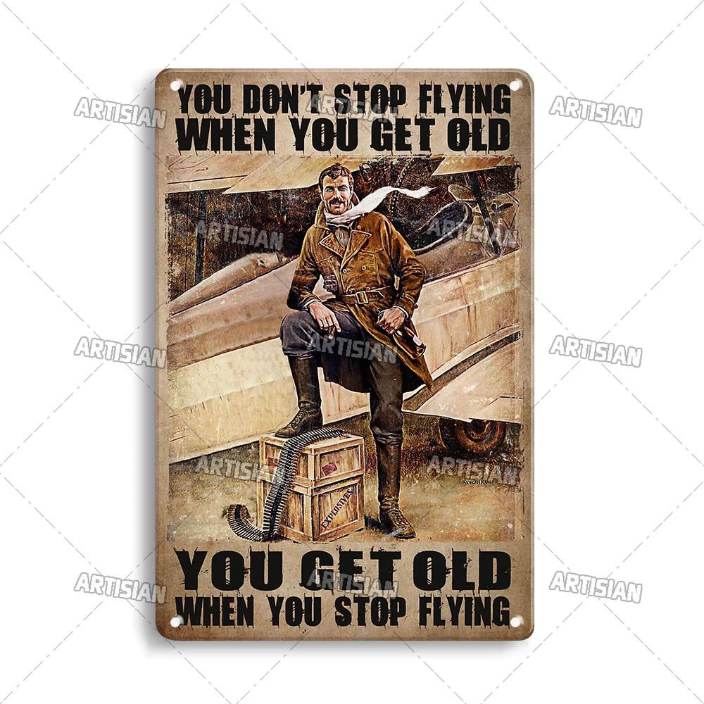 ARTISIAN Male Pilot And Airplane Decorative Plate Vintage Metal Poster Man Cave Home Wall Decor Sign Retro Wall Metal Tin Sign